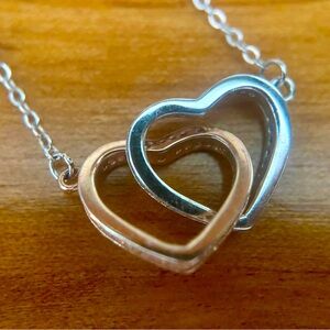 Sterling Silver Interlocking Hearts Necklace 16” + 2” Extender